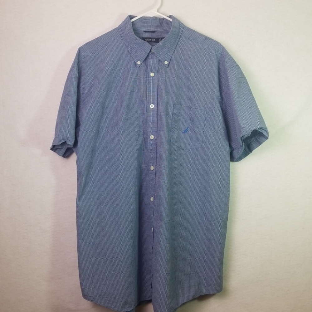 Nautica Sanded Poplin Blue Button Down Shirt